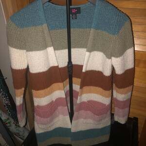 IZ Girl Striped Open Cardigan Sweater M (10-12) with Pockets